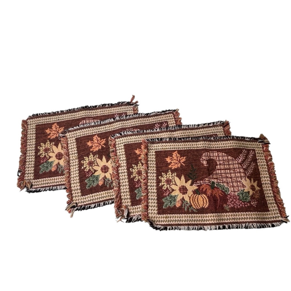Cornucopia Tapestry Fabric Placemats Set of 4 Thanksgiving Fall Decor Pumpkin